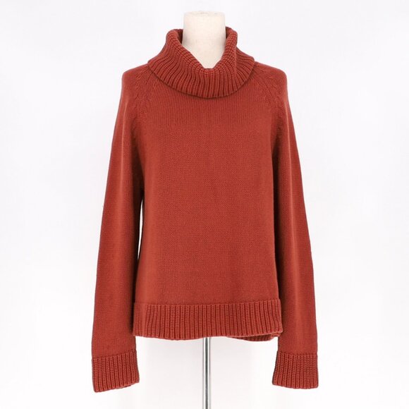 RITA ROW Boxy Turtleneck Thick Knit Sweater Cotton Cashmere Rust Brown Size M - Picture 1 of 5